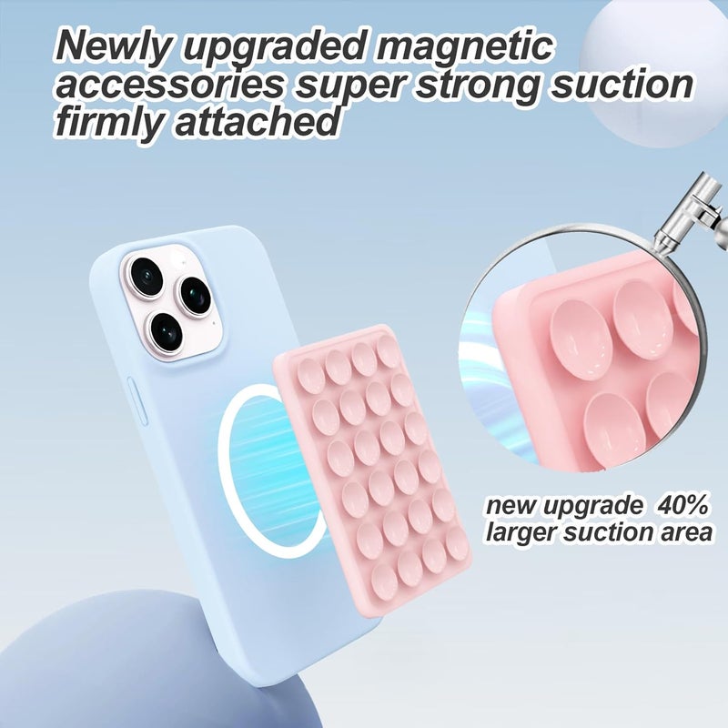 OPOM Magnetic Suction Phone Mount for MagSafe Case,Silicone Sticky Phone Grip Holder for iPhone,Removable Hands-Free Selfie/Video for TikTok & Instagram Influencer/Creator (Light Pink) - Image 2